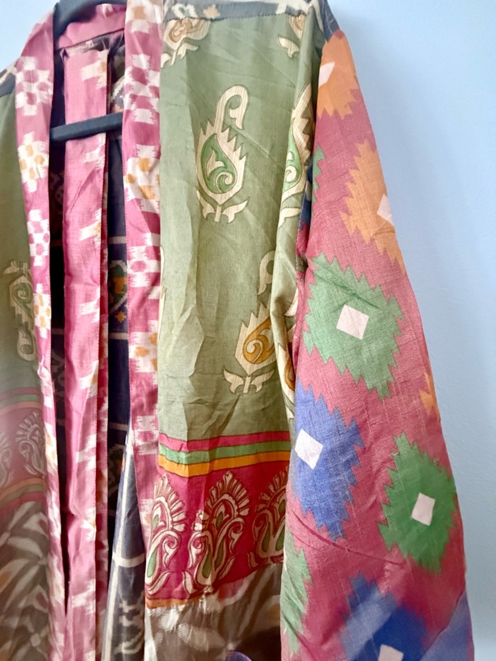 Patchwork Multi Color Robe Silk Saree Kimono Women’s Robe - Picture 4 of 6